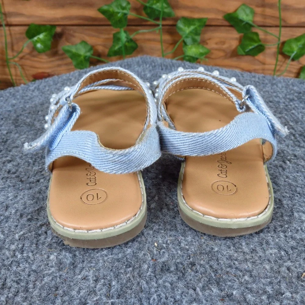 Cat &‎ Jack Pearl Denim Toddler Girl Strappy Sandals Size 10 Summer Light Blue